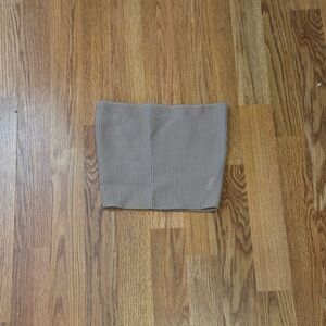 Babaton taupe knit ribbed cropped tube top